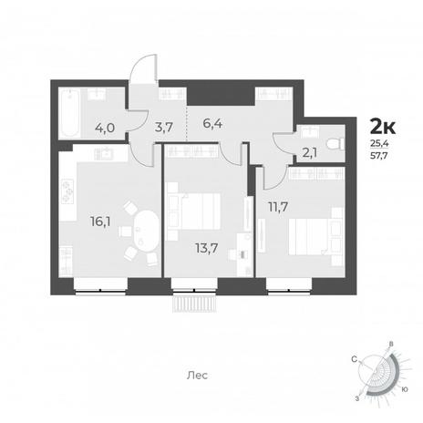 Вариант №7640, 2-комнатная квартира в жилом комплексе 