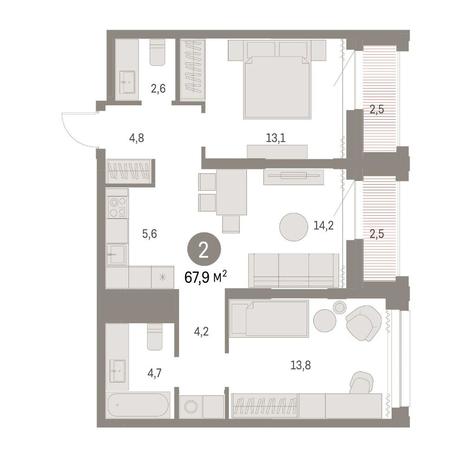 Вариант №14811, 2-комнатная квартира в жилом комплексе Облака