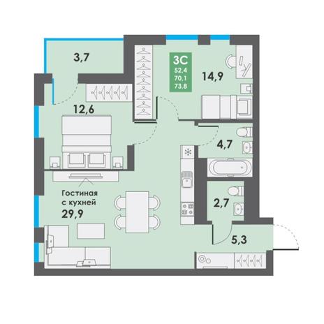 Вариант №7175, 3-комнатная квартира в жилом комплексе Родники