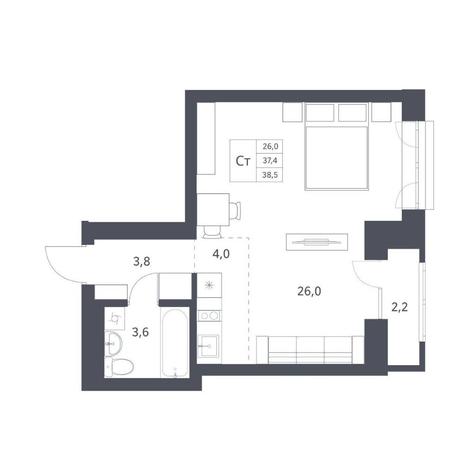 Вариант №11293, 1-комнатная квартира в жилом комплексе Основатели