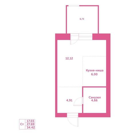 Вариант №15204, 1-комнатная квартира в жилом комплексе 