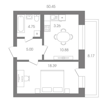 Вариант №6918, 2-комнатная квартира в жилом комплексе Расцветай на Красном