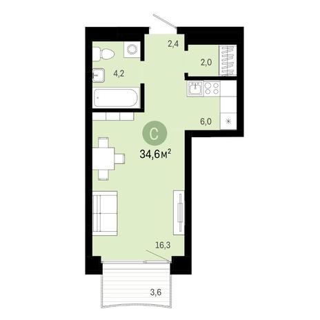 Вариант №6834, 1-комнатная квартира в жилом комплексе Родники