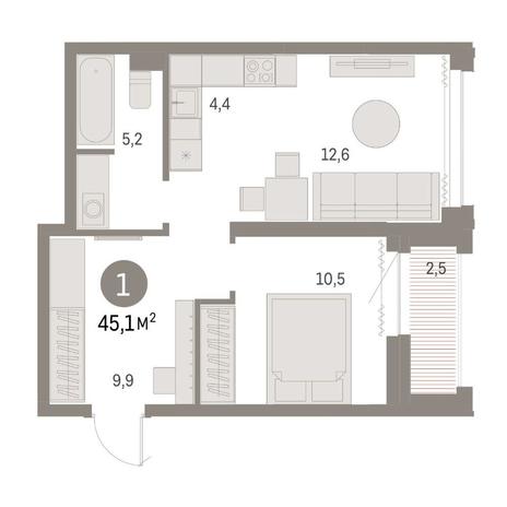 Вариант №14807, 1-комнатная квартира в жилом комплексе Рубин