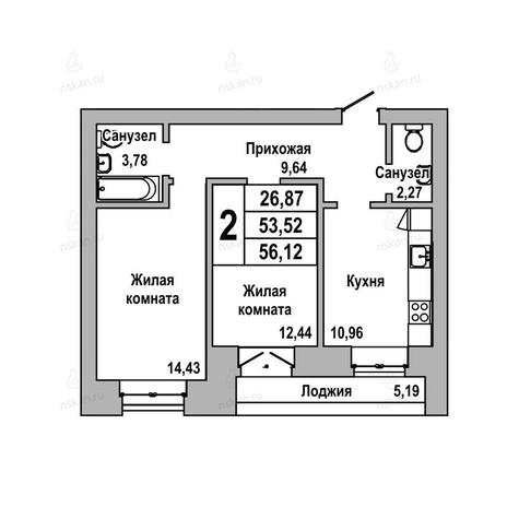 Вариант №1028, 2-комнатная квартира в жилом комплексе ГринАрт