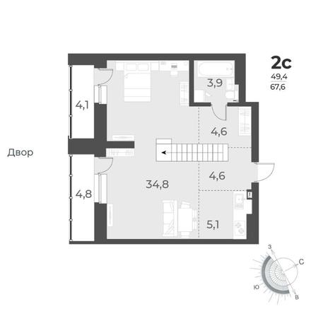 Вариант №8438, 2-комнатная квартира в жилом комплексе 