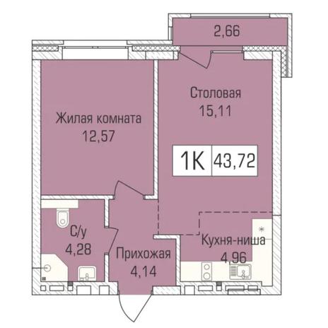 Вариант №7362, 2-комнатная квартира в жилом комплексе 