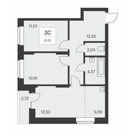 Вариант №8253, 3-комнатная квартира в жилом комплексе 