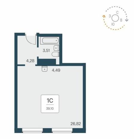 Вариант №9642, 1-комнатная квартира в жилом комплексе Акация на Кедровой