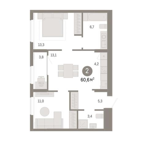 Вариант №8357, 3-комнатная квартира в жилом комплексе Спектр