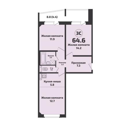 Вариант №8792, 3-комнатная квартира в жилом комплексе Приозерный