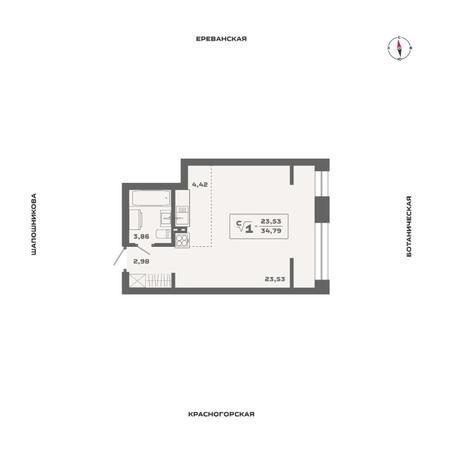Вариант №13624, 1-комнатная квартира в жилом комплексе Цивилизация
