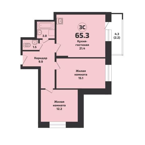 Вариант №7609, 2-комнатная квартира в жилом комплексе 