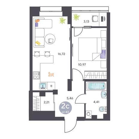 Вариант №5117, 2-комнатная квартира в жилом комплексе 