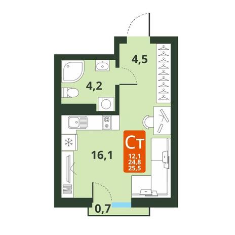 Вариант №13788, 1-комнатная квартира в жилом комплексе 