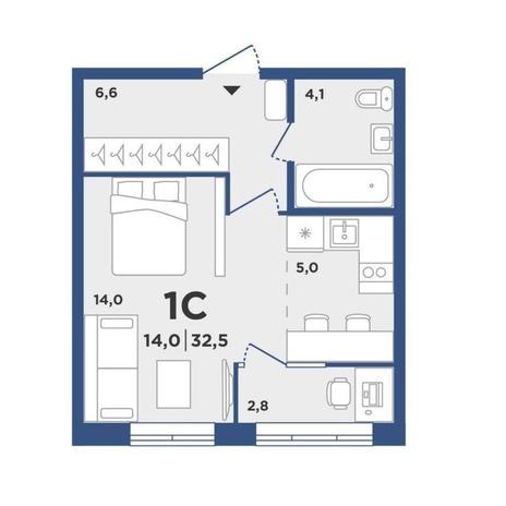 Вариант №10128, 1-комнатная квартира в жилом комплексе 