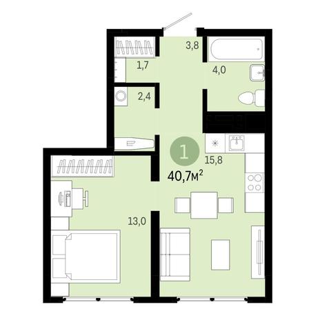 Вариант №6890, 2-комнатная квартира в жилом комплексе Квартал На Никитина