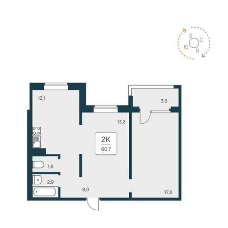 Вариант №12477, 2-комнатная квартира в жилом комплексе 