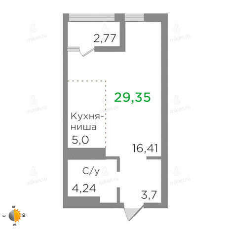 Вариант №2130, 1-комнатная квартира в жилом комплексе 