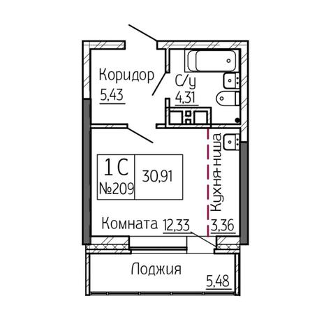 Вариант №6908, 1-комнатная квартира в жилом комплексе Сакура парк