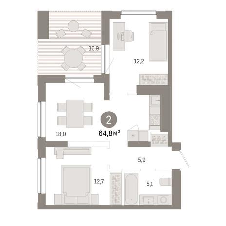 Вариант №14830, 2-комнатная квартира в жилом комплексе Авиатор