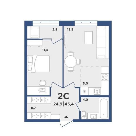 Вариант №10117, 2-комнатная квартира в жилом комплексе 