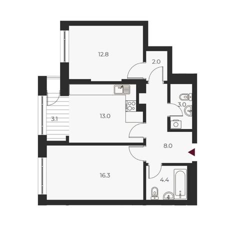 Вариант №14143, 2-комнатная квартира в жилом комплексе Оскар