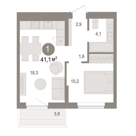 Вариант №15602, 1-комнатная квартира в жилом комплексе Галактика