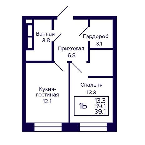 Вариант №16091, 1-комнатная квартира в жилом комплексе Комсомольский проспект