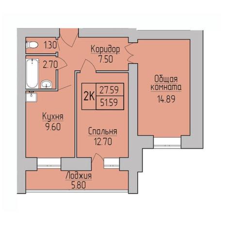 Вариант №6952, 2-комнатная квартира в жилом комплексе 