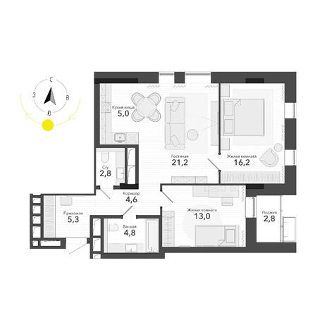 Вариант №14762, 3-комнатная квартира в жилом комплексе Фора