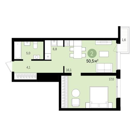 Вариант №6618, 2-комнатная квартира в жилом комплексе Tesla Park