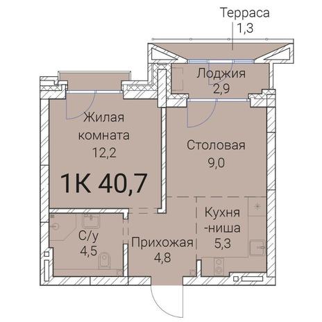 Вариант №10012, 1-комнатная квартира в жилом комплексе 