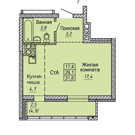 Вариант №7467, 1-комнатная квартира в жилом комплексе 