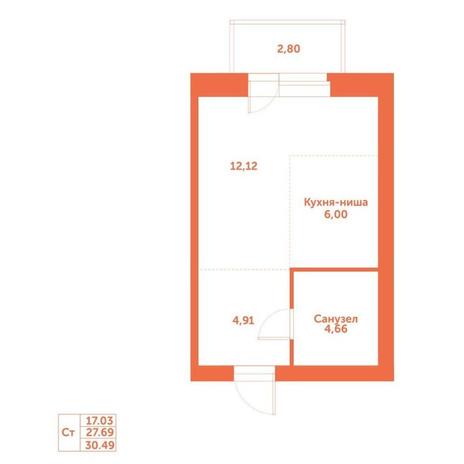 Вариант №15223, 1-комнатная квартира в жилом комплексе Квартал на Игарской