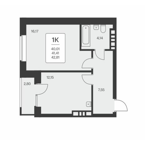Вариант №8027, 1-комнатная квартира в жилом комплексе Родники