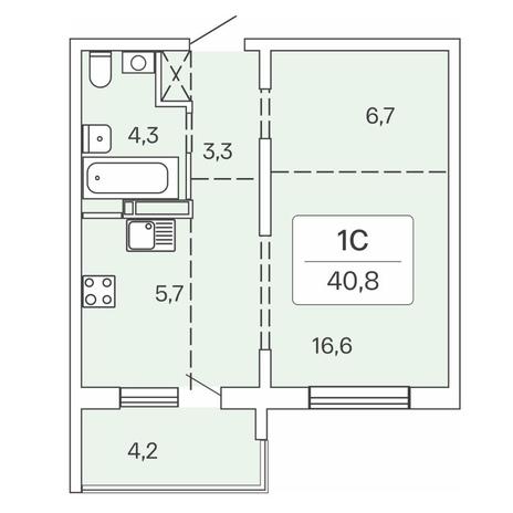 Вариант №7726, 1-комнатная квартира в жилом комплексе Сосновый бор