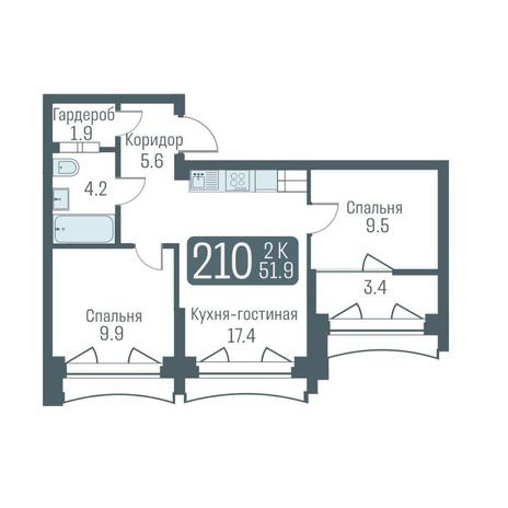 Вариант №11887, 2-комнатная квартира в жилом комплексе 