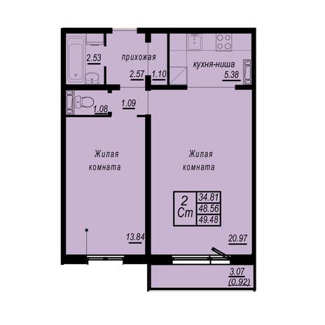 Вариант №4946, 2-комнатная квартира в жилом комплексе На Снежиной