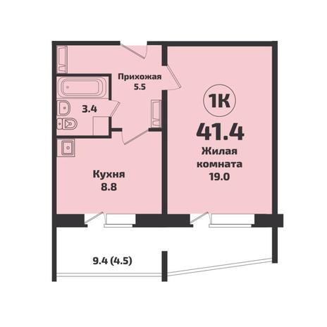 Вариант №7605, 1-комнатная квартира в жилом комплексе 
