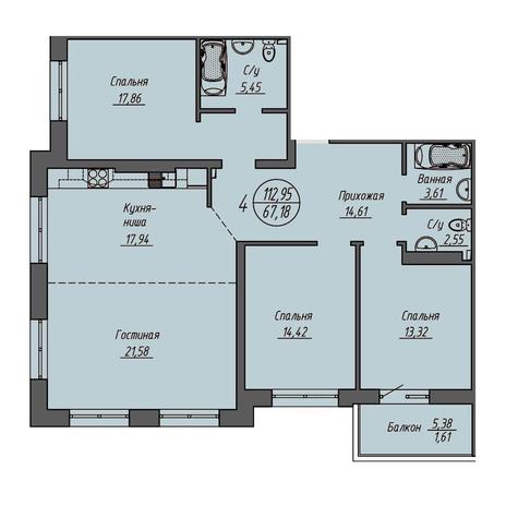 Вариант №9364, 4-комнатная квартира в жилом комплексе Облака