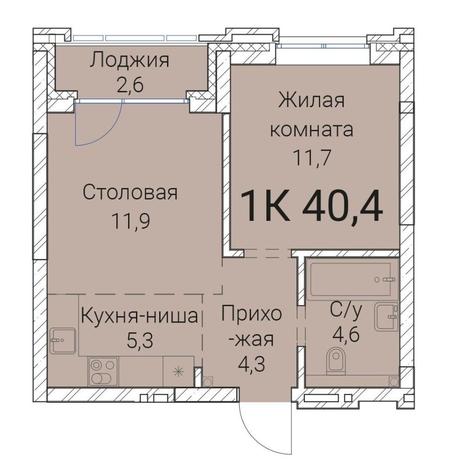 Вариант №9964, 1-комнатная квартира в жилом комплексе Классик (Classic)