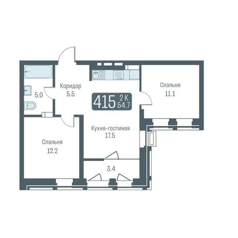 Вариант №11860, 2-комнатная квартира в жилом комплексе Марсель-2
