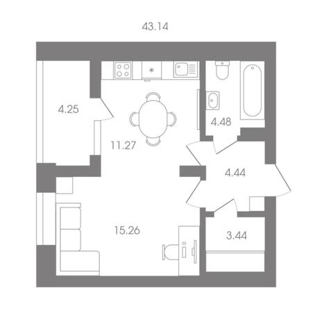 Вариант №6927, 1-комнатная квартира в жилом комплексе 