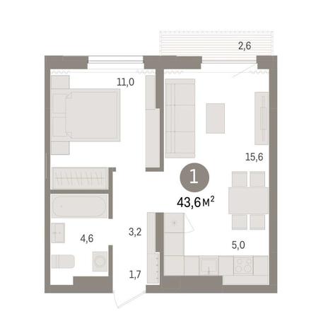 Вариант №8993, 1-комнатная квартира в жилом комплексе 
