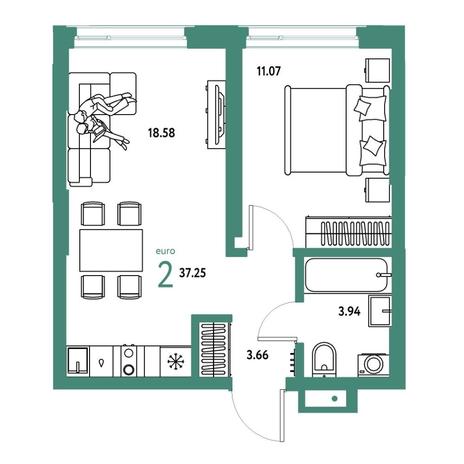Вариант №15823, 2-комнатная квартира в жилом комплексе Салют