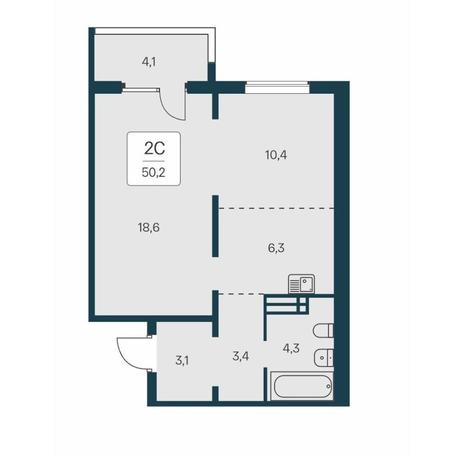 Вариант №14569, 2-комнатная квартира в жилом комплексе 
