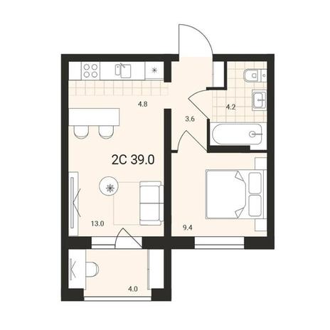 Вариант №13172, 2-комнатная квартира в жилом комплексе 