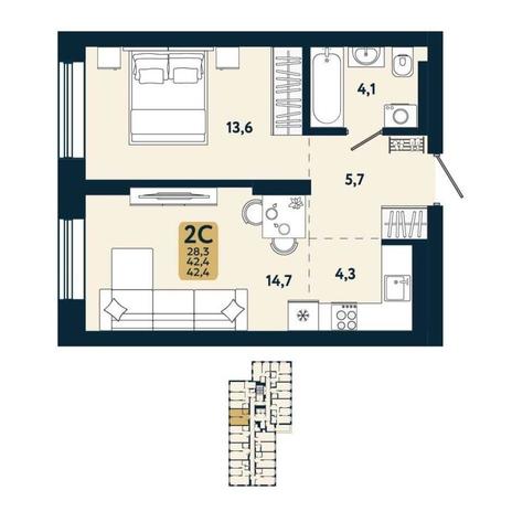 Вариант №15134, 2-комнатная квартира в жилом комплексе 