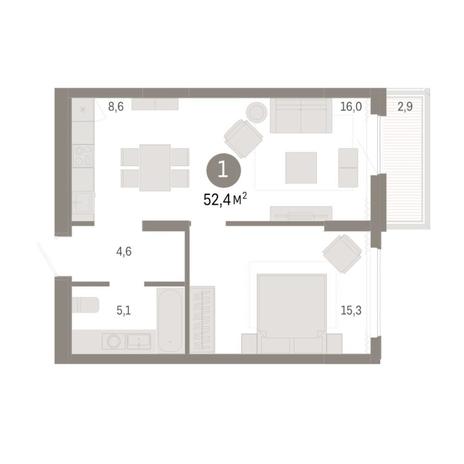 Вариант №8305, 2-комнатная квартира в жилом комплексе Спектр